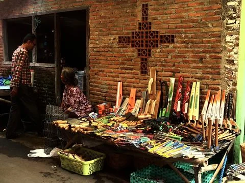 Traditional market at Sukoharjo, Central Java, Indonesia Stock Photos