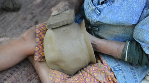 Traditional method for pottery in Thailand Stock Footage 45530035