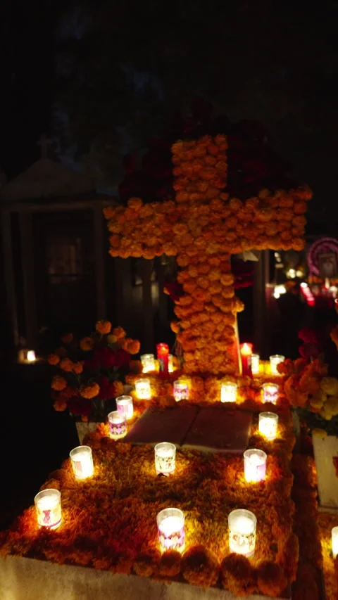 Traditional Mexican altars during Day of the Dead in Tzintzuntzan Stock Footage 342893502