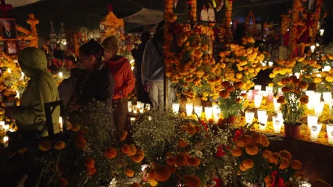 Traditional Mexican altars during Day of the Dead in Tzintzuntzan Michoacan Stock Footage 344346137