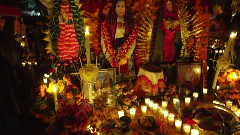 Traditional Mexican altars during Day of the Dead in Tzintzuntzan Michoacan Stock Footage 344346395