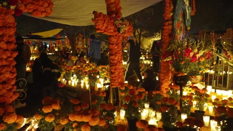 Traditional Mexican altars during Day of the Dead in Tzintzuntzan Michoacan Stock Footage 344346504