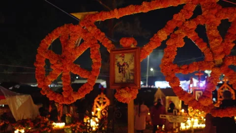Traditional Mexican altars during Day of the Dead in Tzintzuntzan Michoacan Stock Footage 344346524