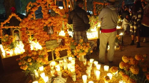 Traditional Mexican altars during Day of the Dead in Tzintzuntzan Michoacan Stock Footage 344346595