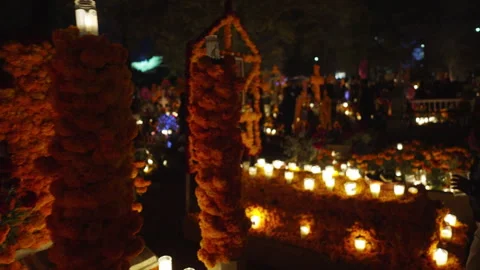 Traditional Mexican altars during Day of the Dead in Tzintzuntzan Michoacan Stock Footage 344346763