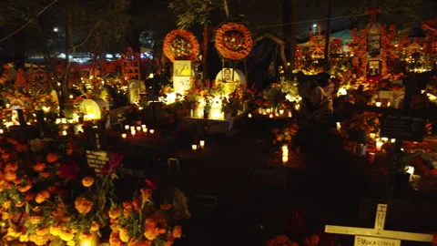 Traditional Mexican altars during Day of the Dead in Tzintzuntzan Michoacan Stock Footage 344346875