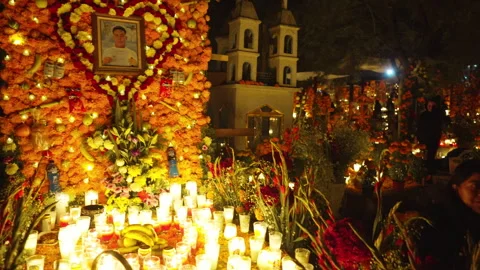 Traditional Mexican altars during Day of the Dead in Tzintzuntzan Michoacan Stock Footage 344346965