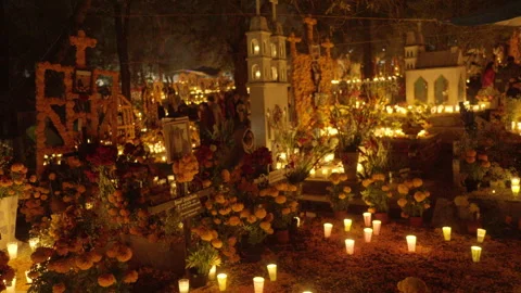 Traditional Mexican altars during Day of the Dead in Tzintzuntzan Michoacan Stock Footage 344347175