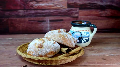 Traditional mexican day of the dead bread and coffee zoom in Stock Footage 207647218