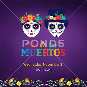 Traditional mexican dia de los muertos celebration sugar skulls PSD Template