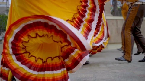 Traditional Mexican Folk Dancing Men and Women with Mariachi Stock Footage