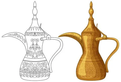 Traditional Middle Eastern Brass Coffee Pot Vector Illustration 스톡 일러스트