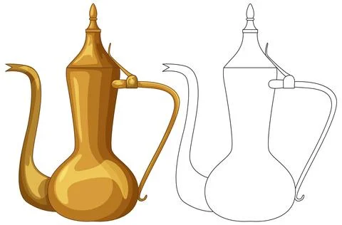 Traditional Middle Eastern Brass Coffee Pot Vector Illustration Stock Illustration