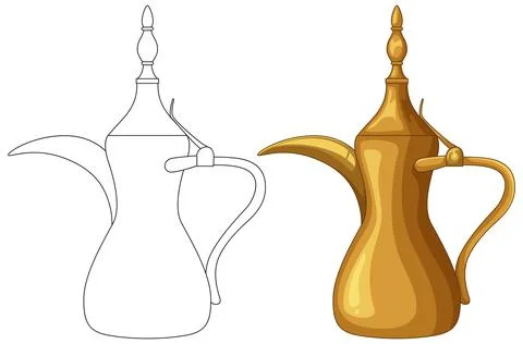 Traditional Middle Eastern Brass Coffee Pot Vector Illustration Stock Illustration