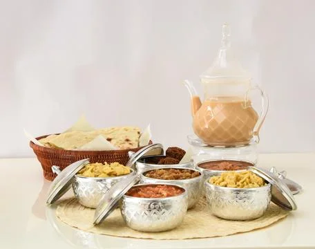 Traditional Middle Eastern Breakfast with Flatbread, Falafel, Assorted Dish.. Stock Photos