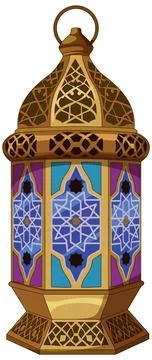 Traditional Middle Eastern Lantern with Geometric Stained Glass Panels Stockillustratie