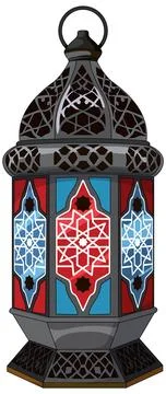 Traditional Middle Eastern Lantern with Geometric Stained Glass Panels Stock Illustration
