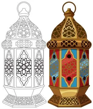 Traditional Middle Eastern Lantern Vector Illustration with Outline Stockillustratie