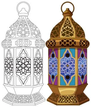 Traditional Middle Eastern Lantern Vector Illustration with Outline 스톡 일러스트
