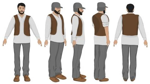 Traditional Middle Eastern man character in various standing poses front Stock Illustration