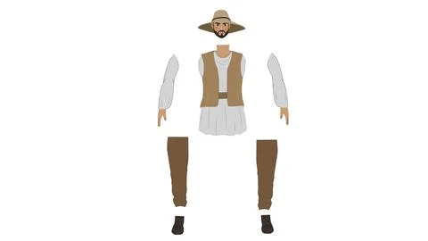 Traditional Middle Eastern man in hat vest and pants multiple angles Illustrazione stock
