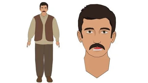 Traditional Middle Eastern man with mustache and beard front face Stock-Illustration
