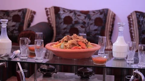 Traditional Moroccan couscous on table Stock Footage 156673517