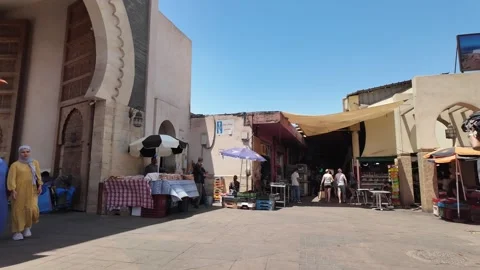 Traditional Moroccan Gateway at Souk El Had Market, Agadir  June 12, 2026 Stock Footage 337650843