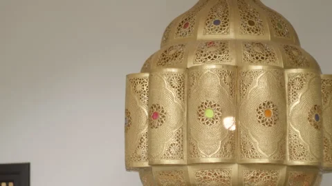 Traditional Moroccan Lamp, Interior Design of Authentic Riad Tilt Down Stock Footage 280390389