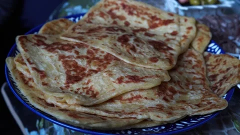 Traditional Moroccan Msemen Flatbreads May 17,2025 Stock Footage 310190448