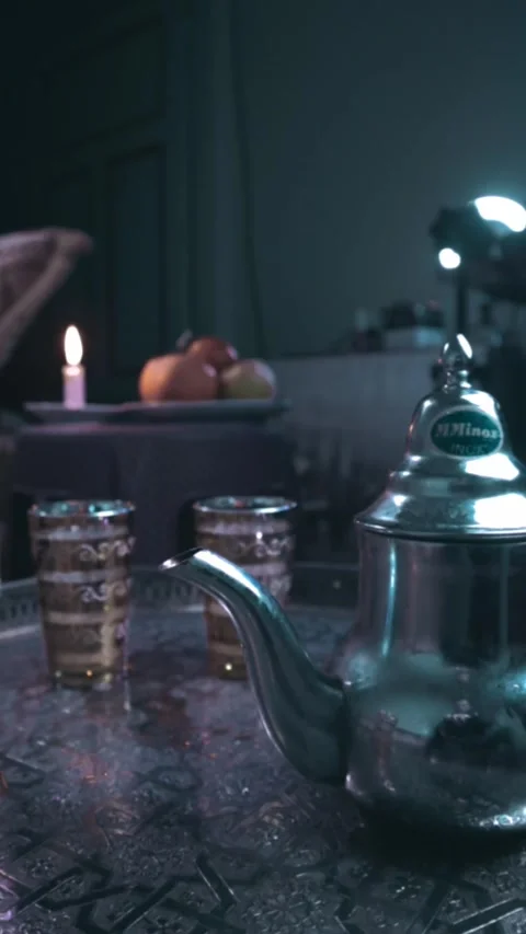 "Traditional Moroccan Tea with Candlelight" Stock Footage 303967732