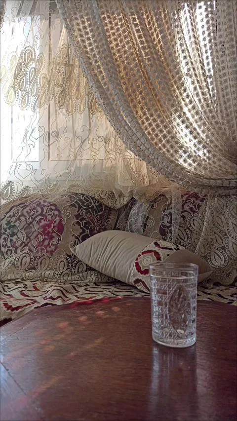 Traditional Moroccan Tea Cup on Table, Authentic Home Decor Stock-Footage 333502608