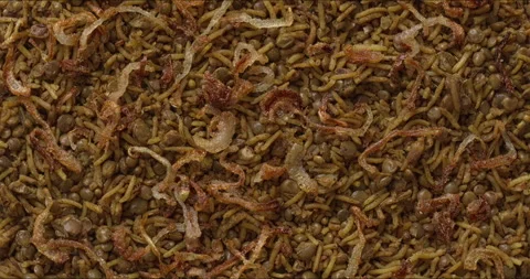 Traditional Mujadara dish background texture. Stock Footage 308482145