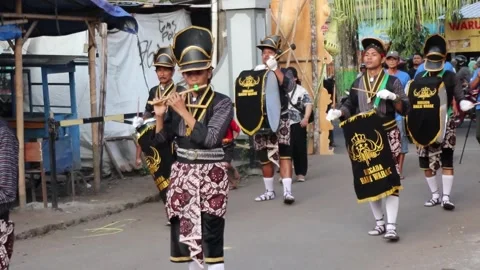 Traditional music carnival in Java in traditional clothing Stock Footage 244611847