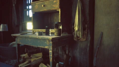 Traditional Namibian homestead kitchen with basic tools and shelves 스톡 동영상 332167180