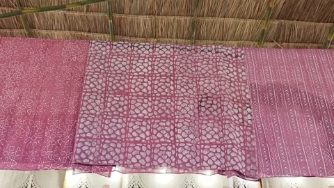 Traditional naturally dyed patterned fabric. Stock Footage 341335285
