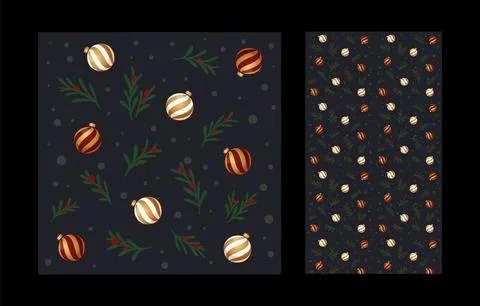 Traditional new year pattern with balls and green firs. Decoration for christmas Stock Illustration