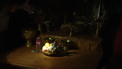 Traditional Offering Altar Inside Angkor Wat Temple, Cambodia Stock Footage 340267389