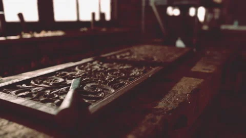 Traditional old carpenter workshop interior Stock Footage 231406614