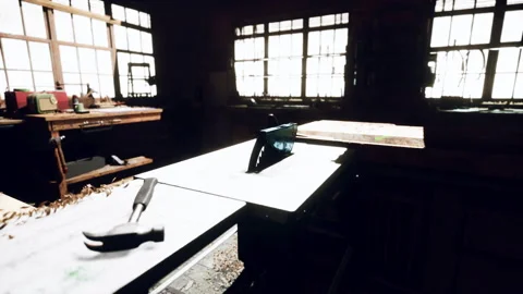 Traditional old carpenter workshop interior Stock Footage 234511716