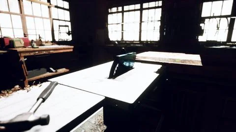 Traditional old carpenter workshop interior Stock Illustration