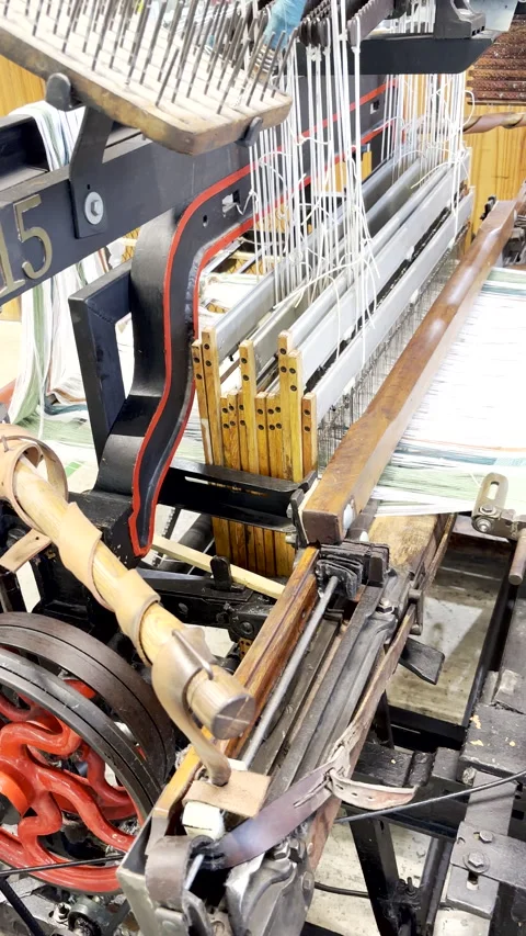 Traditional old school weaving loom used to weave cloth and tapestry Stock Footage 336097871