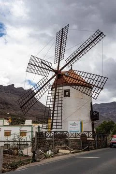 Traditional old wind mill in Gran Canaria island, Spain. Molino de Viento nea Stock Photos