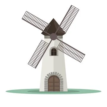 Traditional old windmill building. Flat and solid color vector illustration. Stock Illustration