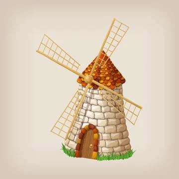 Traditional old windmill building single object color painted concept. Vector Stock Illustration