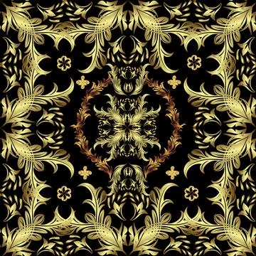 Traditional orient ornament. Seamless pattern on black, neutral and yellow color イラスト素材