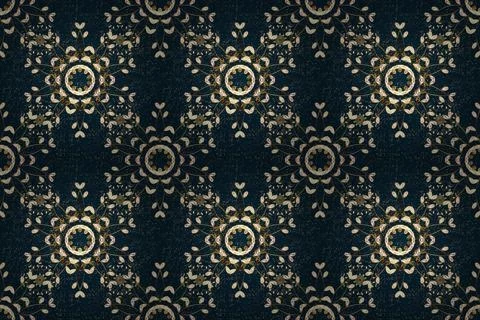 Traditional orient ornament. Seamless pattern on blue and white colors with gold イラスト素材