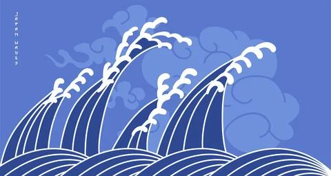 Traditional oriental river waves background. Chinese and Japanese wallpaper Illustrazione stock