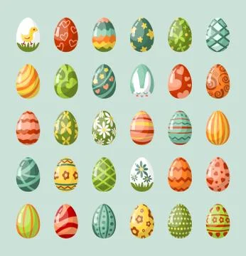 Traditional painted easter eggs flat illustrations set Stock Illustration