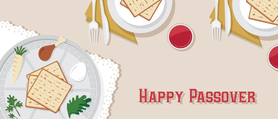 Traditional passover table for Passover dinner with passover plate. vector Stock Illustration